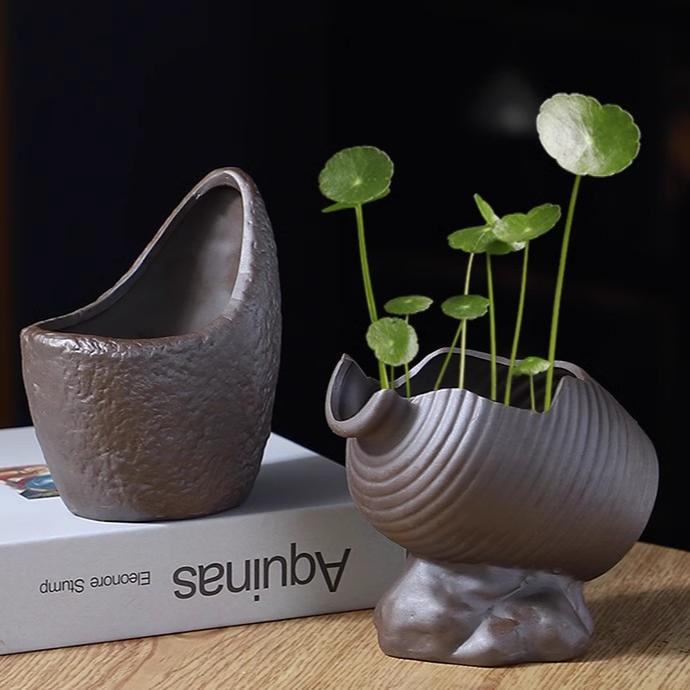 复古无孔铜钱草高档绿植花盆陶瓷简约家居水培容器中式客厅插花器