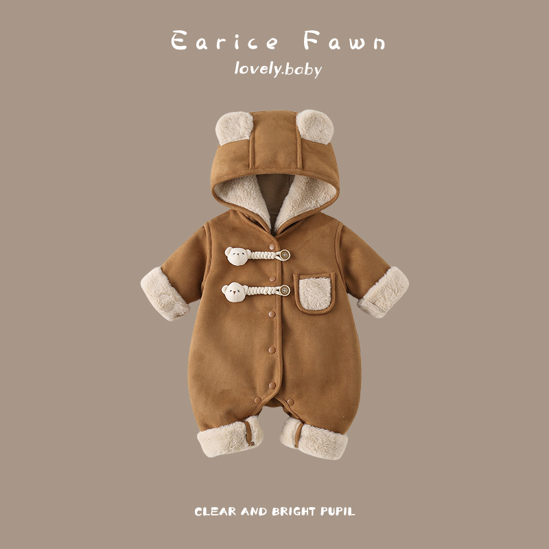 DZ1初生婴儿衣服冬季加绒棉衣宝宝加厚夹棉连体衣可爱超萌外穿爬