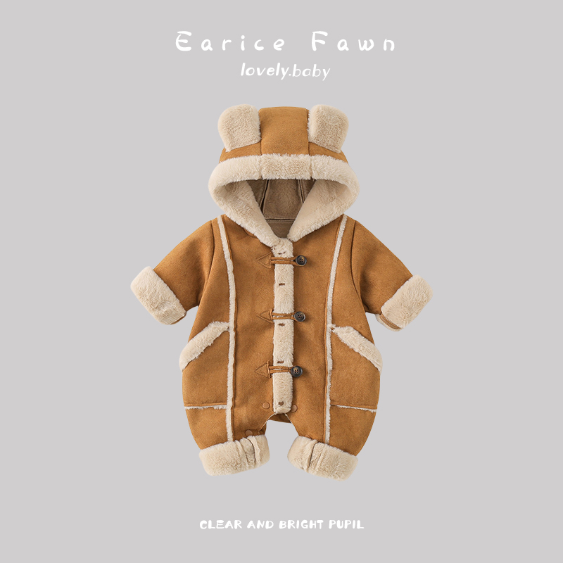 DZ婴儿衣服冬季宝宝洋气连体衣满月百天爬爬服外出加厚保暖棉衣服