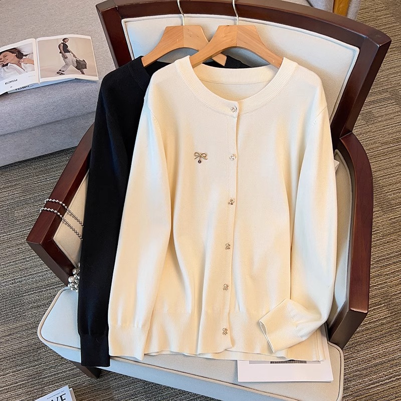 5501大码女装圆领针织开衫胖mm显瘦春新款宽松韩版毛衣长袖上衣