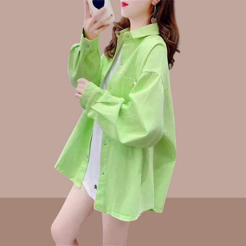 衬衫女款秋季复古宽松洋气牛仔外套小个子糖果色时尚休闲长袖衬衣