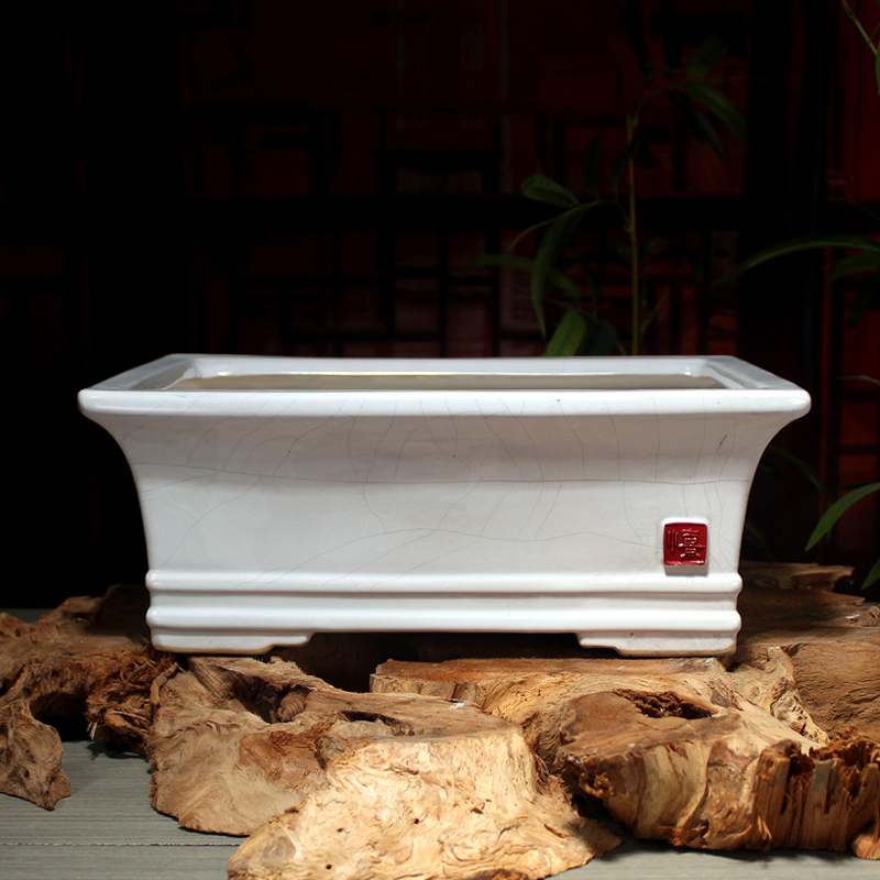 和泥匠中式复古汝窖冰裂釉面大口径长方形简约石湾盆盆景造型盆