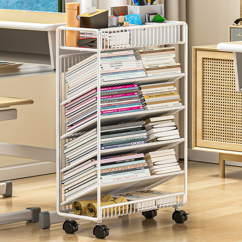 优勤桌边收纳架小书架教室课桌旁学生学习书本带轮可移动置物架