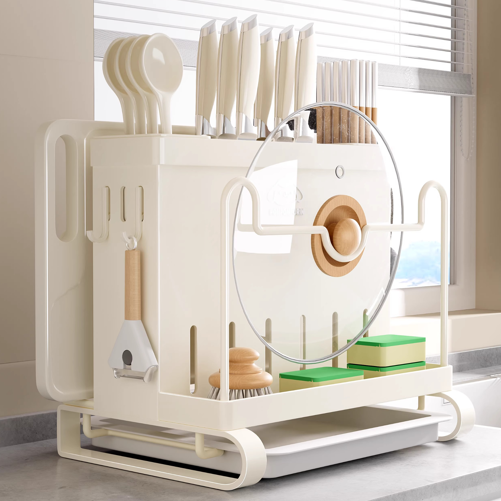 居厨厨厨房置物架刀架台面多功能菜刀砧板锅盖一体收纳架菜板刀具