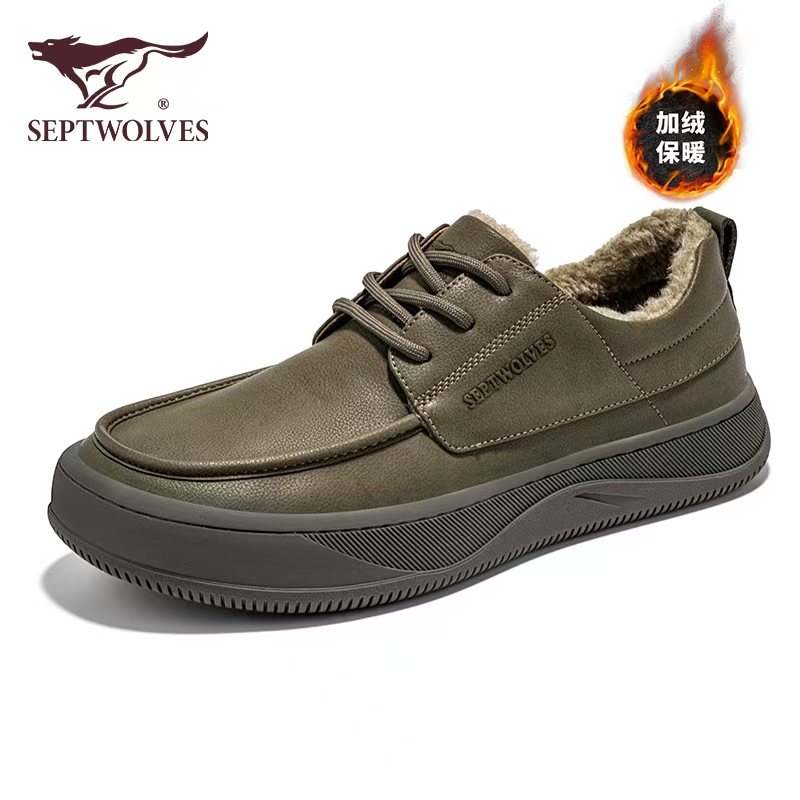七匹狼冬季男士商务鞋新款英伦风男鞋加绒休闲皮鞋男舒适时尚0660
