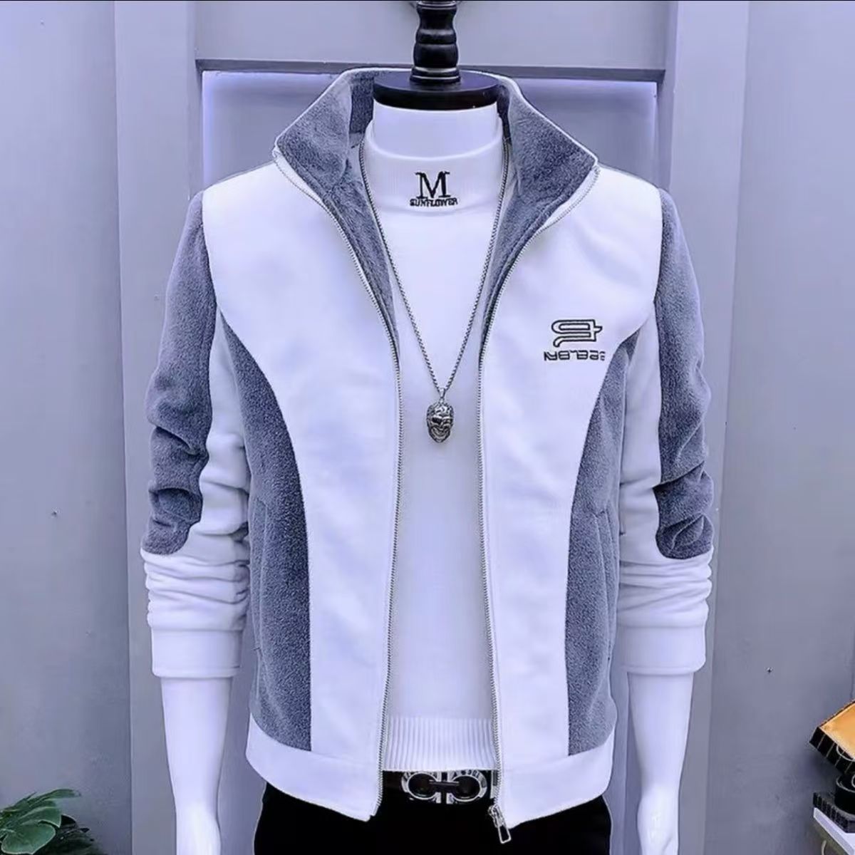 2025冬季新款高品质水貂绒外套男潮流修身百搭气质轻奢加绒夹克男