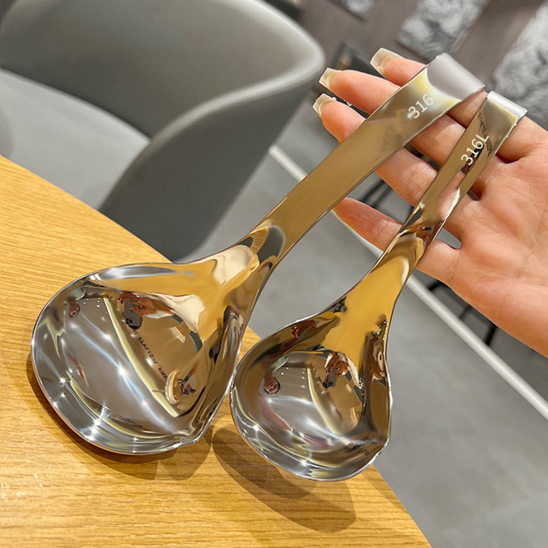 316不锈钢汤勺盛汤勺短柄家用汤匙防滑挂壁圆头勺加深加厚火锅勺