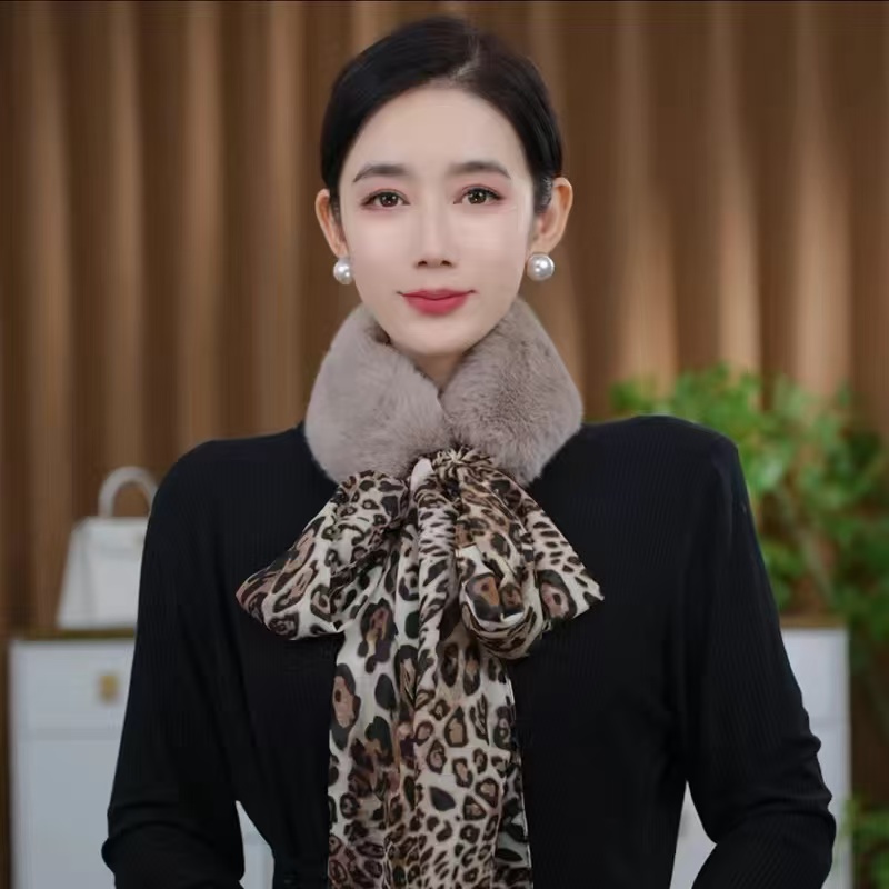 2024新款时尚韩版百搭秋冬季女毛毛绒围脖保暖护颈椎飘带丝巾围巾