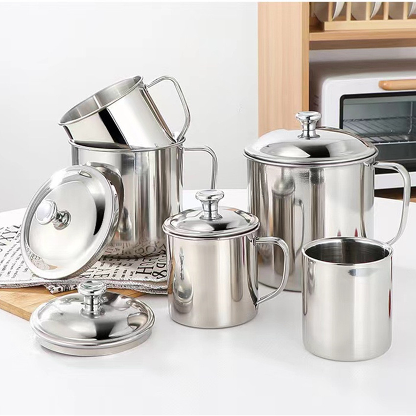 优质不锈钢水杯棋牌室茶杯食堂杯子幼儿园儿童口杯带盖牛奶杯茶缸