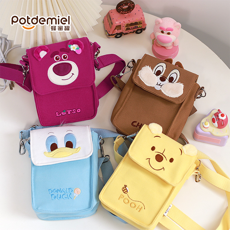 potdemiel迪士尼正版夏季新款草莓熊奇奇唐老鸭噗噗斜挎包手机包