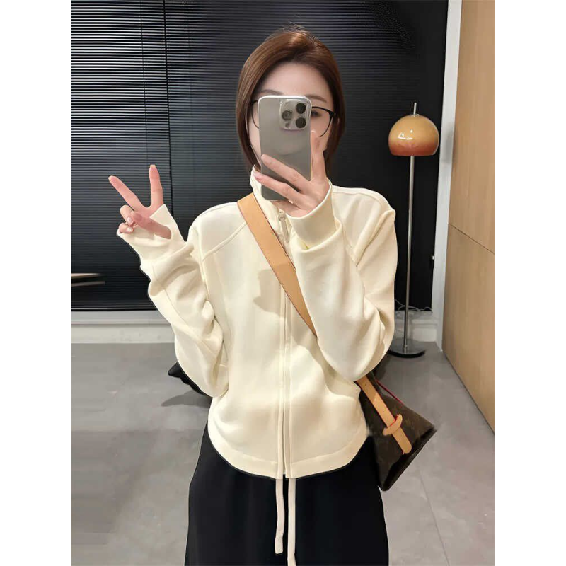 高含棉纯色立领卫衣外套2025春季新款宽松百搭拉链开衫上衣外套