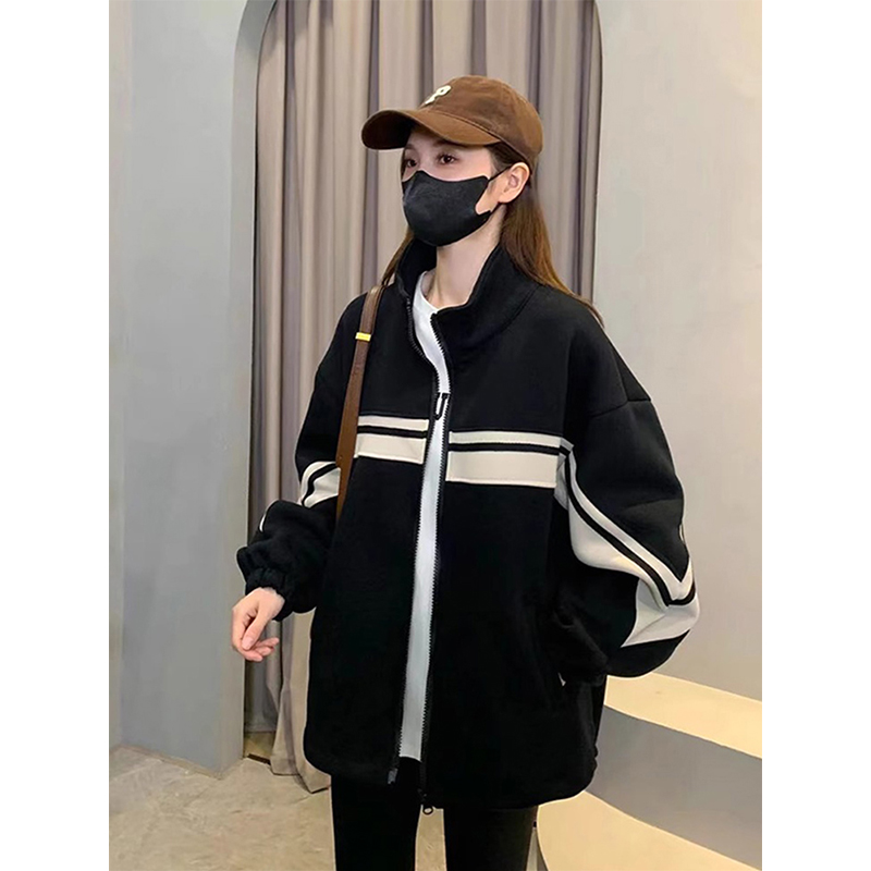 美式复古立领宽松棒球服外套女2024秋季爆款休闲长袖运动夹克上衣