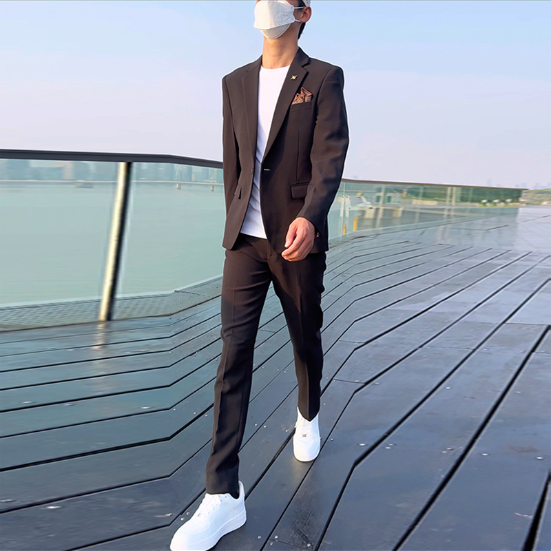 男士平驳领三件套商务穿搭西服修身新郎结婚男士男西装男套装正装