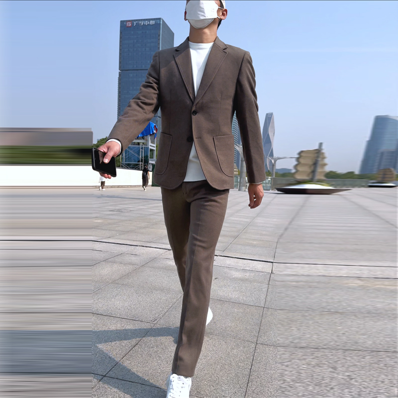 冬季加厚毛呢小西装外套男士休闲韩版修身高级感痞帅西服套装结婚
