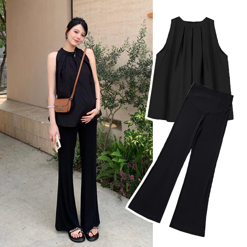 孕妇莫代尔裤子春秋薄款外穿显瘦托腹微喇裤秋冬加绒百搭垂感长裤