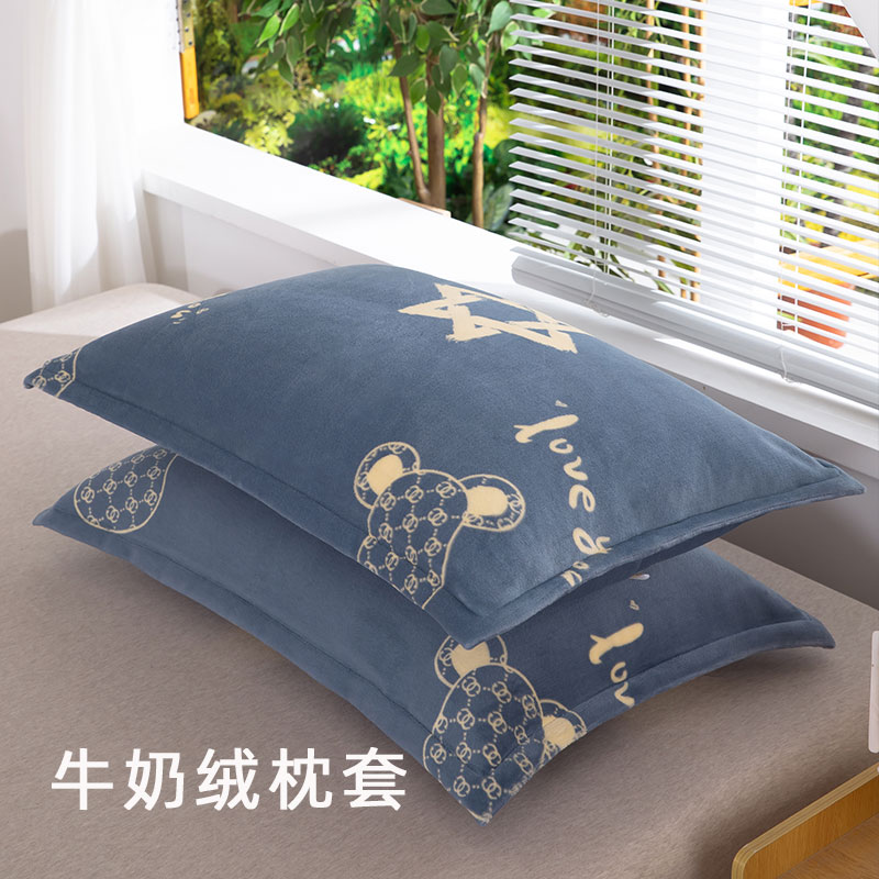 牛奶绒枕套一对装成人枕头套防静电冬季珊瑚绒单人法兰绒枕芯套