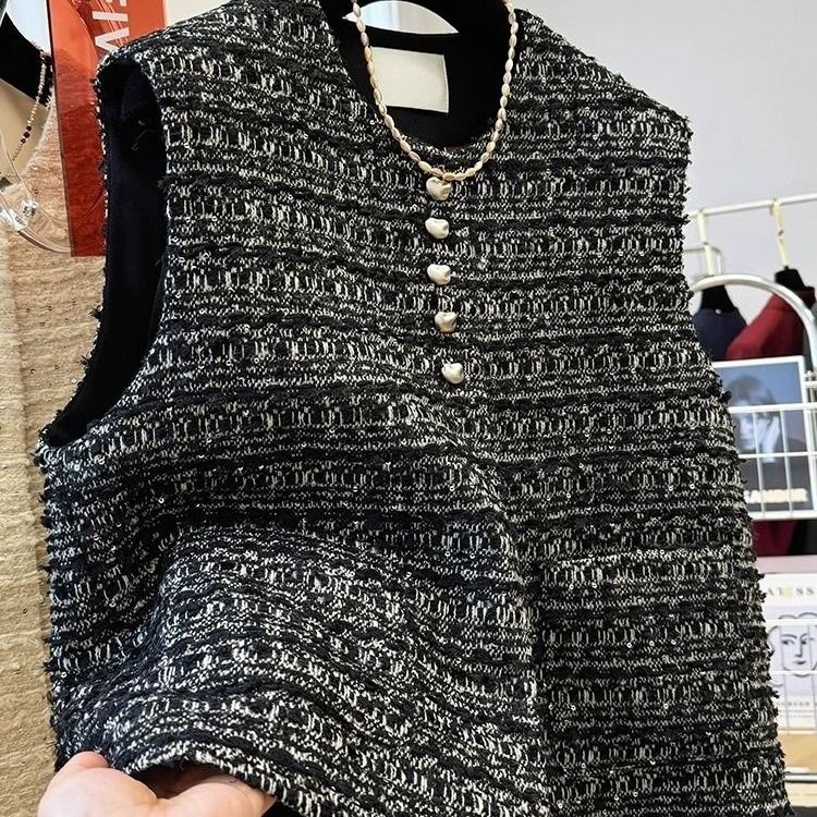 高级感气质名媛小香风圆领无袖马甲背心外套女秋冬外穿马夹上衣潮