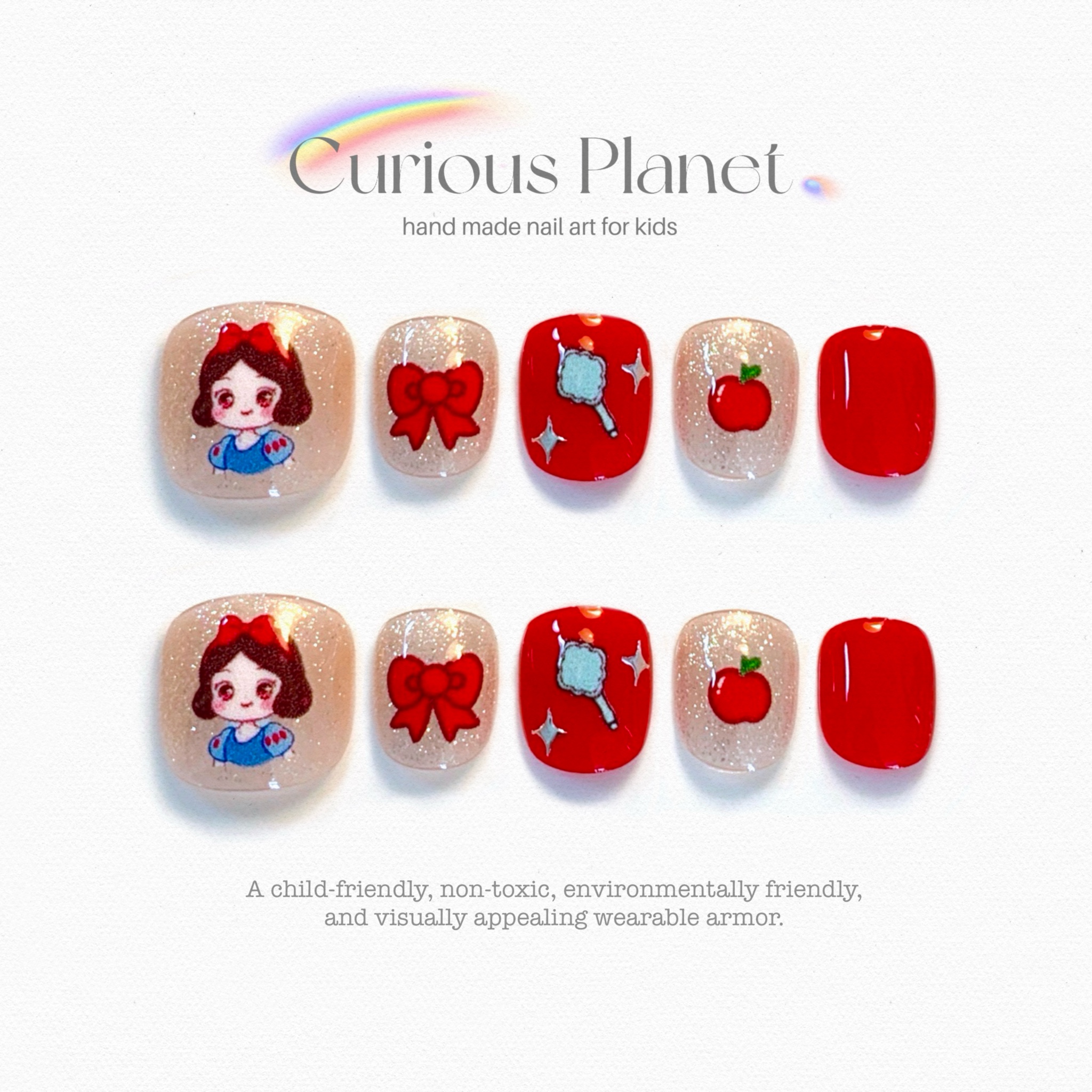 白雪公主小女孩穿戴甲迪斯尼款美甲金色亮片显白指甲手工可爱指甲