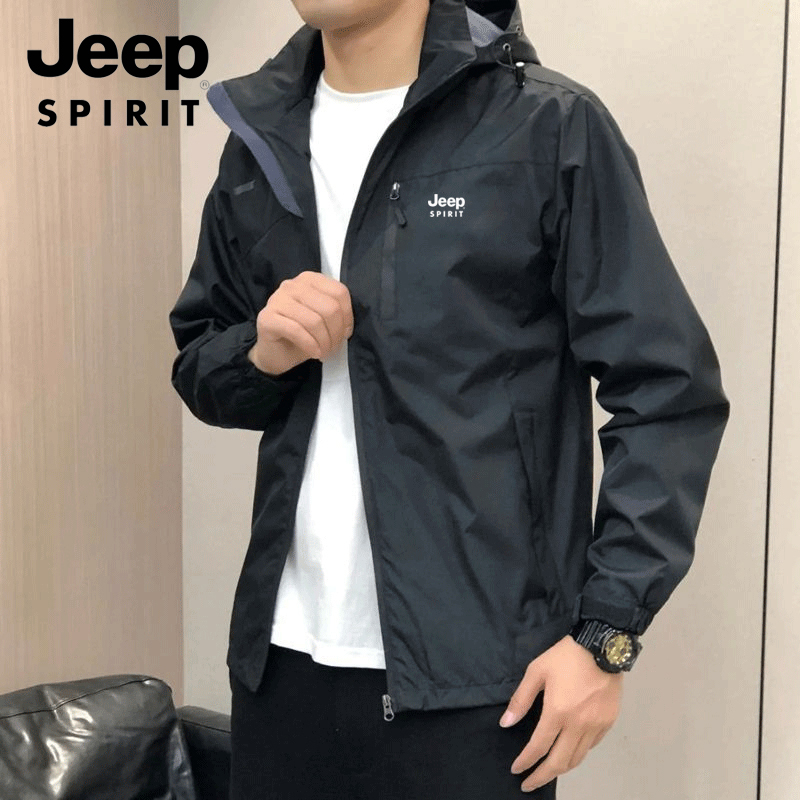 JEEPSPIRIT吉普冲锋衣男春秋男士宽松大码外套多口袋防风防水夹克