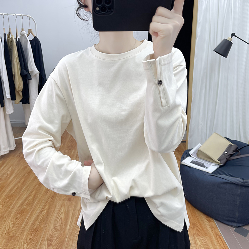 纯棉2025春季新款设计感时尚长袖T恤女减龄上衣圆领打底衫T恤女