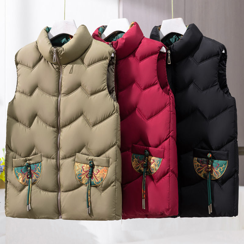 秋冬新款中式复古国风民族风刺绣夹棉马甲气质妈妈坎肩马夹外套