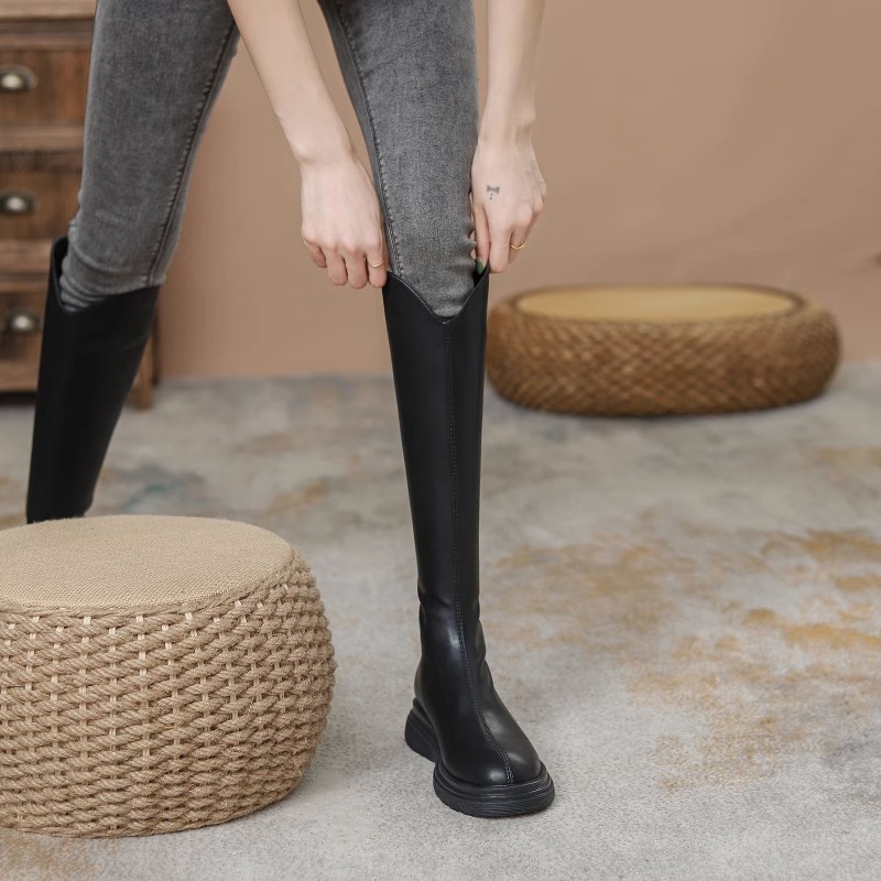 显瘦长筒靴女秋冬2024新款厚底高筒靴时尚百搭骑士平底不过膝长靴