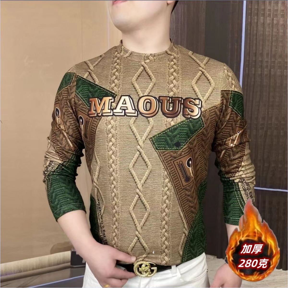 【加厚款】欧货新款高端大气修身休闲打底衫潮流保暖男士t恤长袖