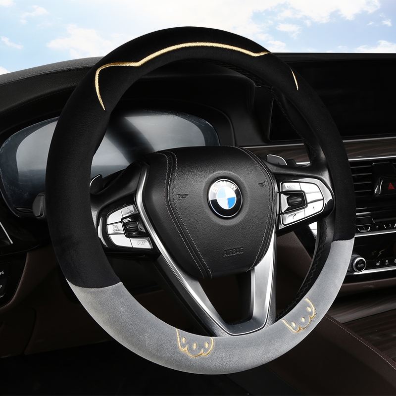 新款方向盘套短毛绒秋冬季保暖轻薄防滑男女卡通可爱汽车方向盘套