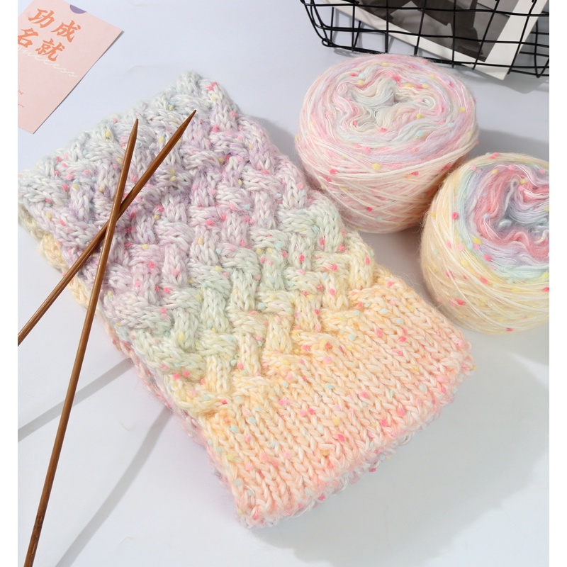 彩虹糖段染豆豆围巾毛线手工编织diy马海毛手混毛线团自制送女友