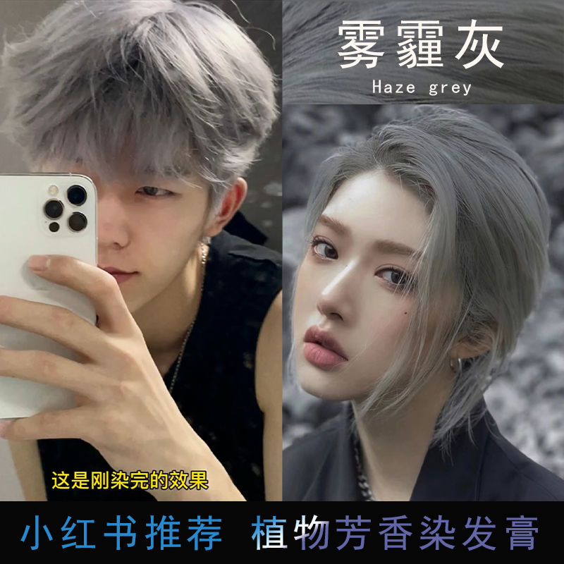 雾霾灰奶茶灰男生专用铅笔灰免漂流行色海王红紫色染发颜色膏剂