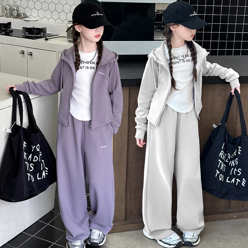 女童春秋套装2025新款6-12岁15岁中大童装洋气潮流休闲卫衣两件套