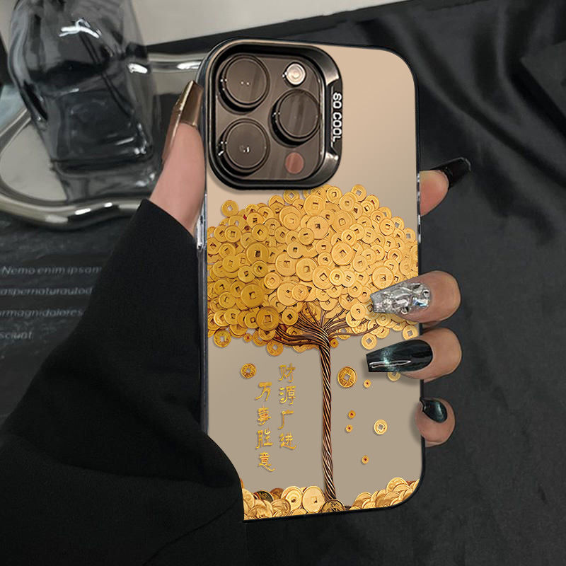 金币摇钱树适用苹果16手机壳iPhone15可爱14高级13防摔创意保护套