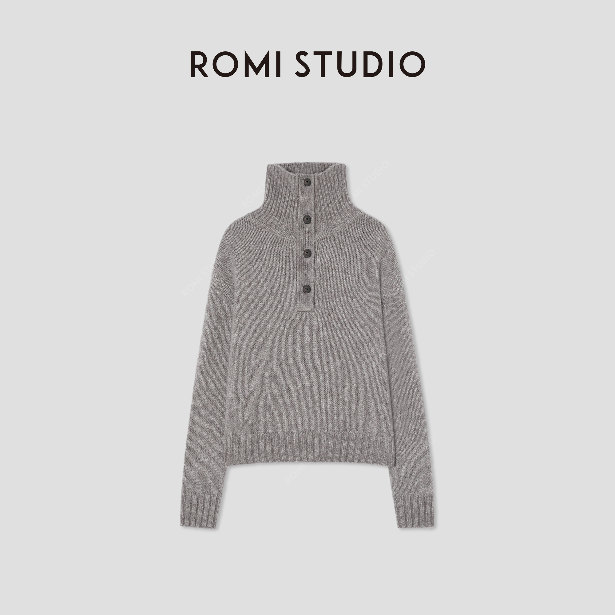 ROMI STUDIO“温暖如初”3针单边 绵羊毛棉混纺高领毛衫RW24WSG1220