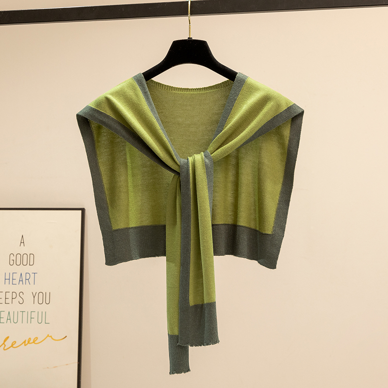 拼色小香风黑白春秋针织网红披肩女外搭空调房坎肩搭肩护肩假领子