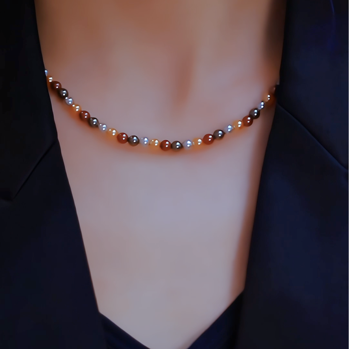 钛钢仿珍珠项链 【小米混彩珠】小香风气质百搭锁骨链网红项链女