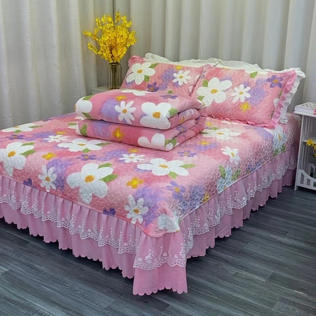 牛奶绒床盖四件套加厚夹棉保暖高克重防滑防静电不掉毛韩版三件套