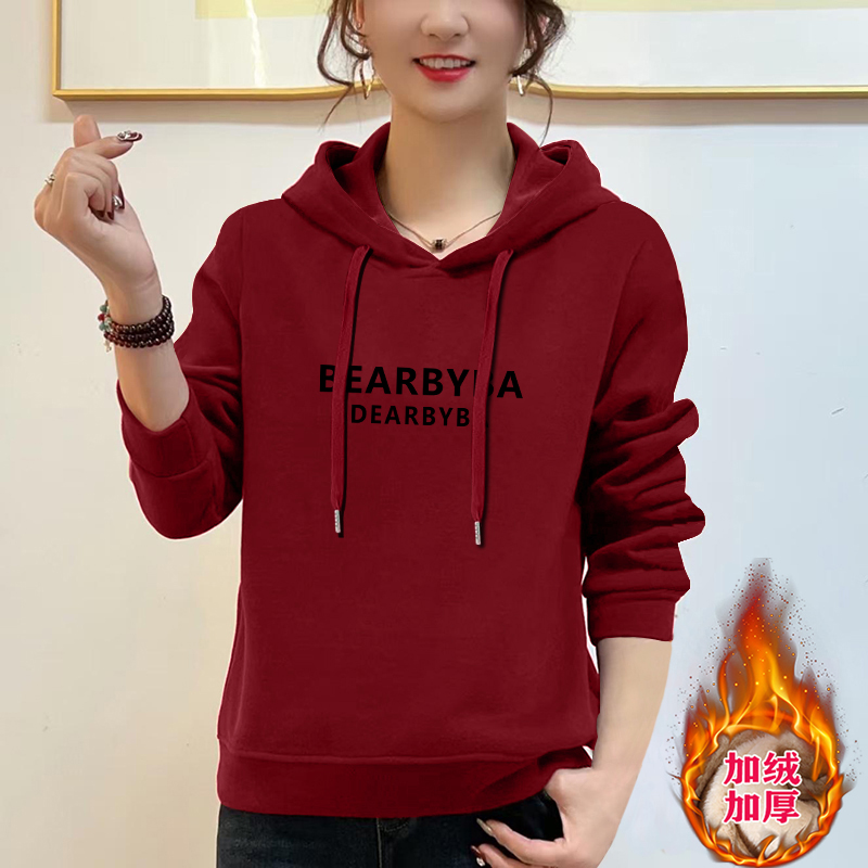 女士宽松休闲秋冬新款连帽2025卫衣时尚加绒加厚洋气百搭上衣外套