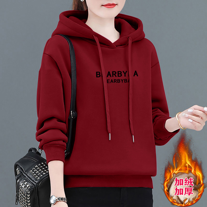 秋冬女士卫衣新款爆款中年妈妈女装上衣加绒洋气宽松连帽外套春秋