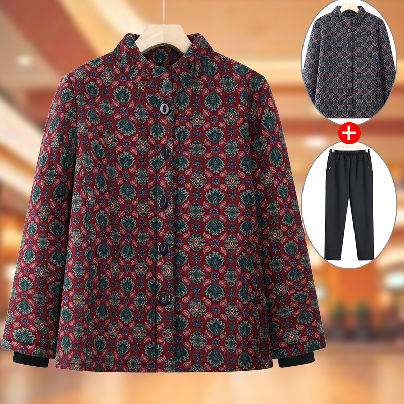 奶奶装加绒棉衣中老年人冬装女棉袄老人衣服妈妈老太太加厚棉服