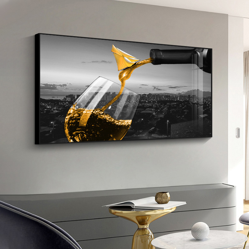 餐厅创意酒杯装饰画轻奢风歺厅餐桌挂画北欧吃饭厅厨房横版画高档