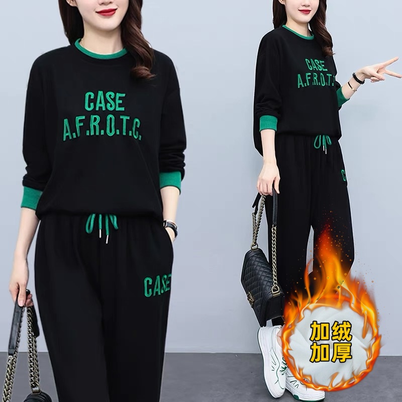 纯棉休闲运动卫衣套装女时尚洋气2025秋季新款大码胖mm宽松两件套