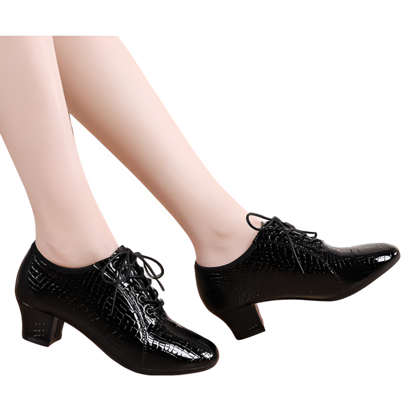 舞蹈鞋黑色女鞋软底新款伦巴舞牛皮石头纹女秋冬女士真皮面舞鞋