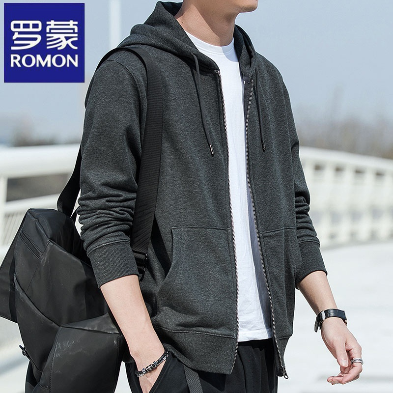 罗蒙长袖男士卫衣休闲开衫春秋季新款连帽拉链运动宽松百搭外套潮
