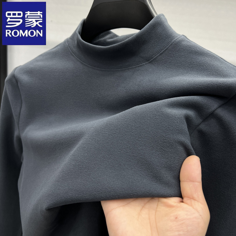 罗蒙秋冬季新款半高领双面绒保暖打底衫亲肤修身长袖纯色内搭T恤