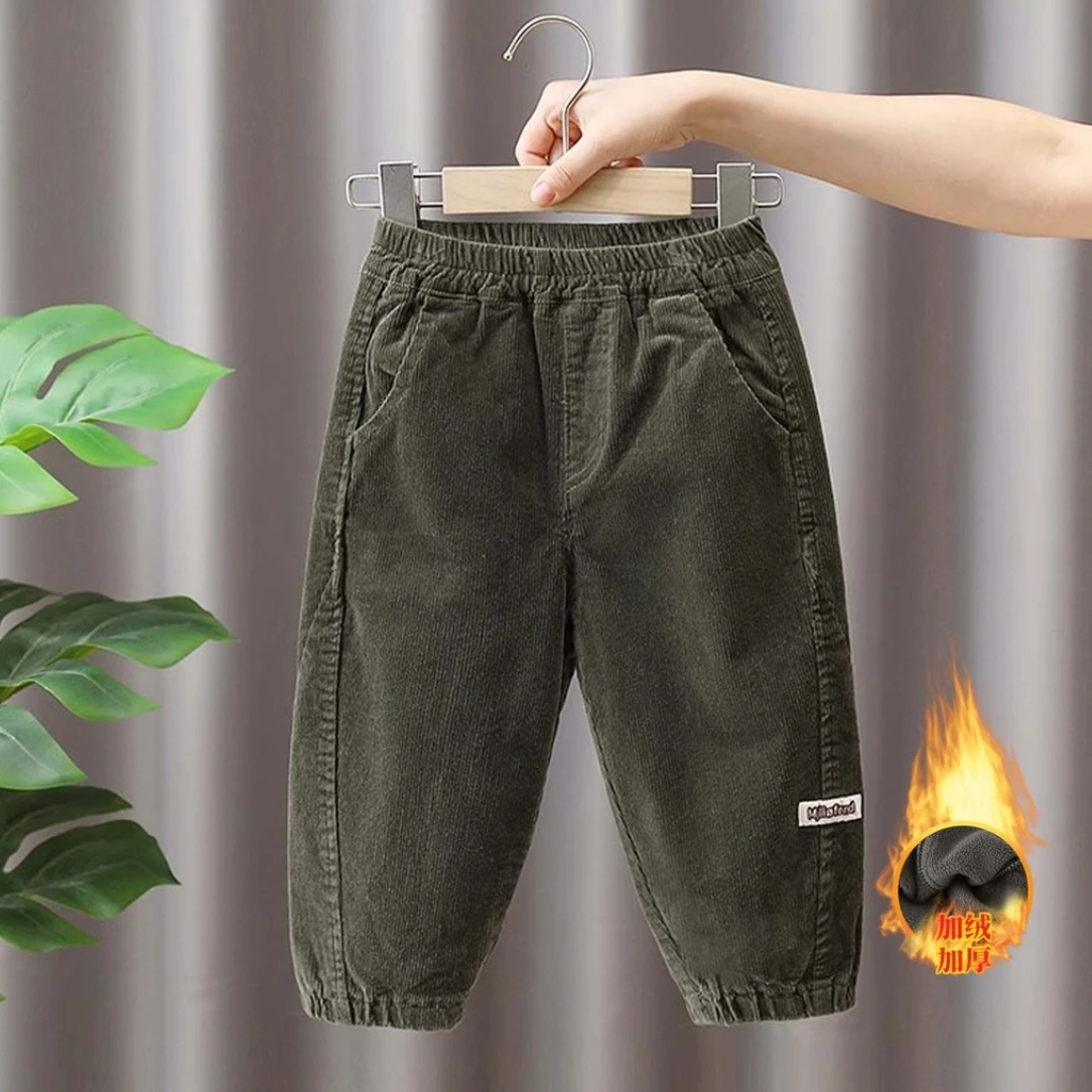 男潮流冬季休闲裤新款加绒加厚松紧带外穿秋冬春季休闲裤童裤男童
