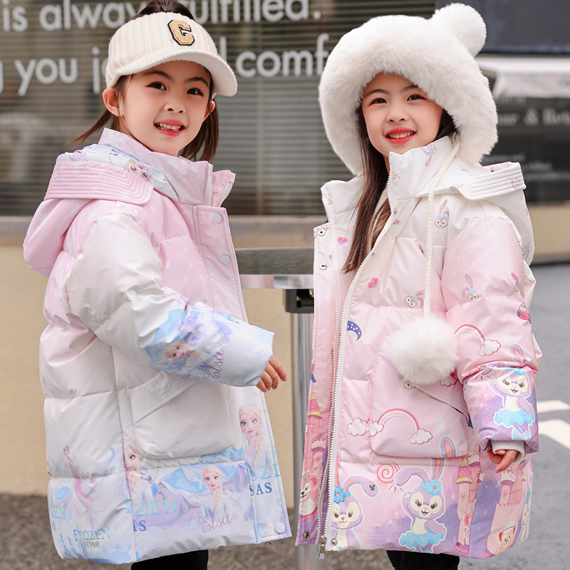 女童羽绒服2025新款亮面免洗中小童中长款加厚洋气冬季女孩外套