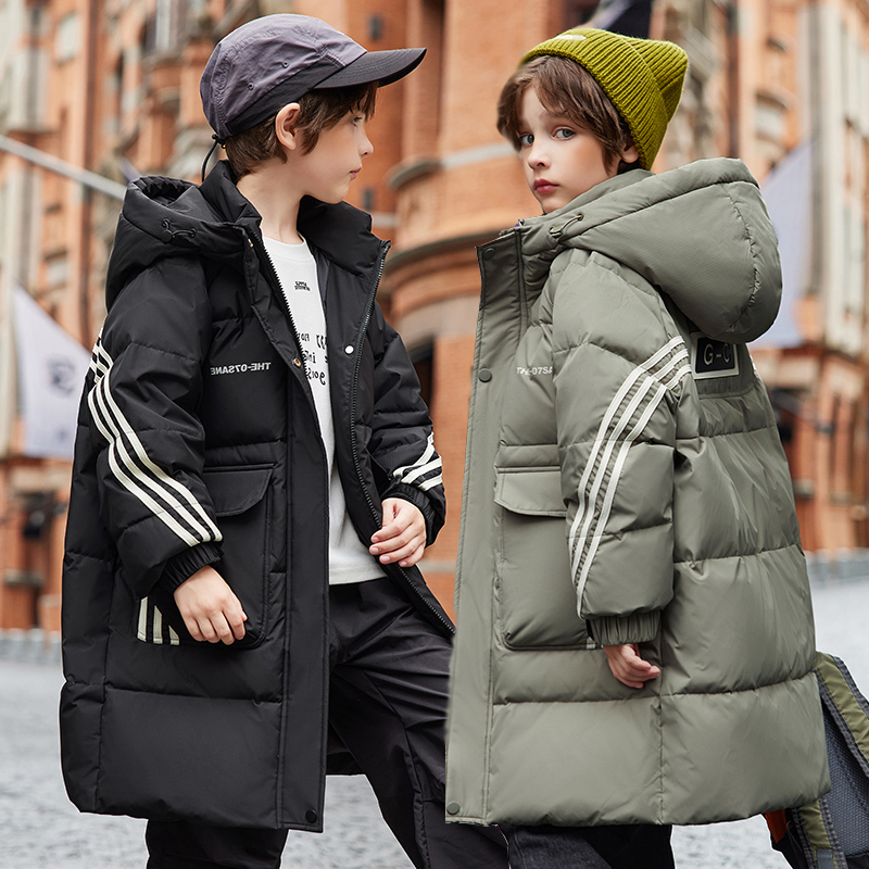 儿童2025冬季新款羽绒服中长款男童时尚连帽中大童加厚保暖外套潮