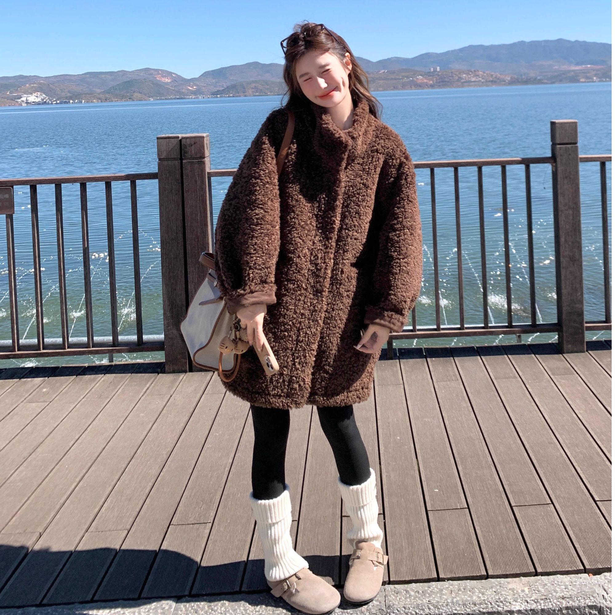 立领中长款毛毛外套