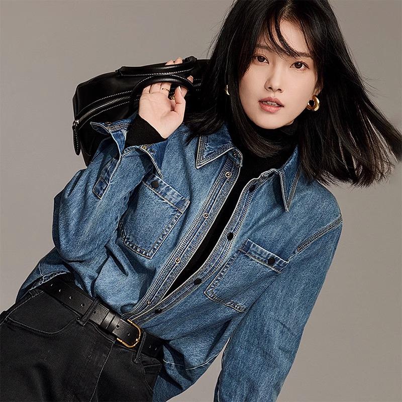 2025秋季新款欧货小衫爆款高级感小个子超好看蓝色牛仔衬衫外套女