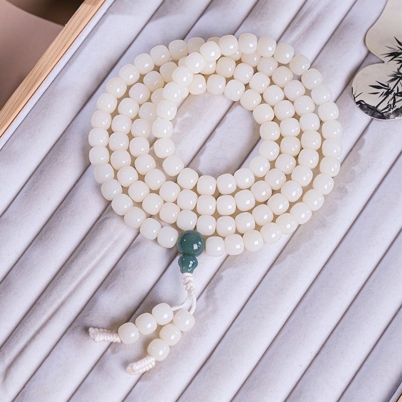 108颗白玉菩提根手串女款多圈菩提子脖挂佛珠文玩男盘玩手持念珠